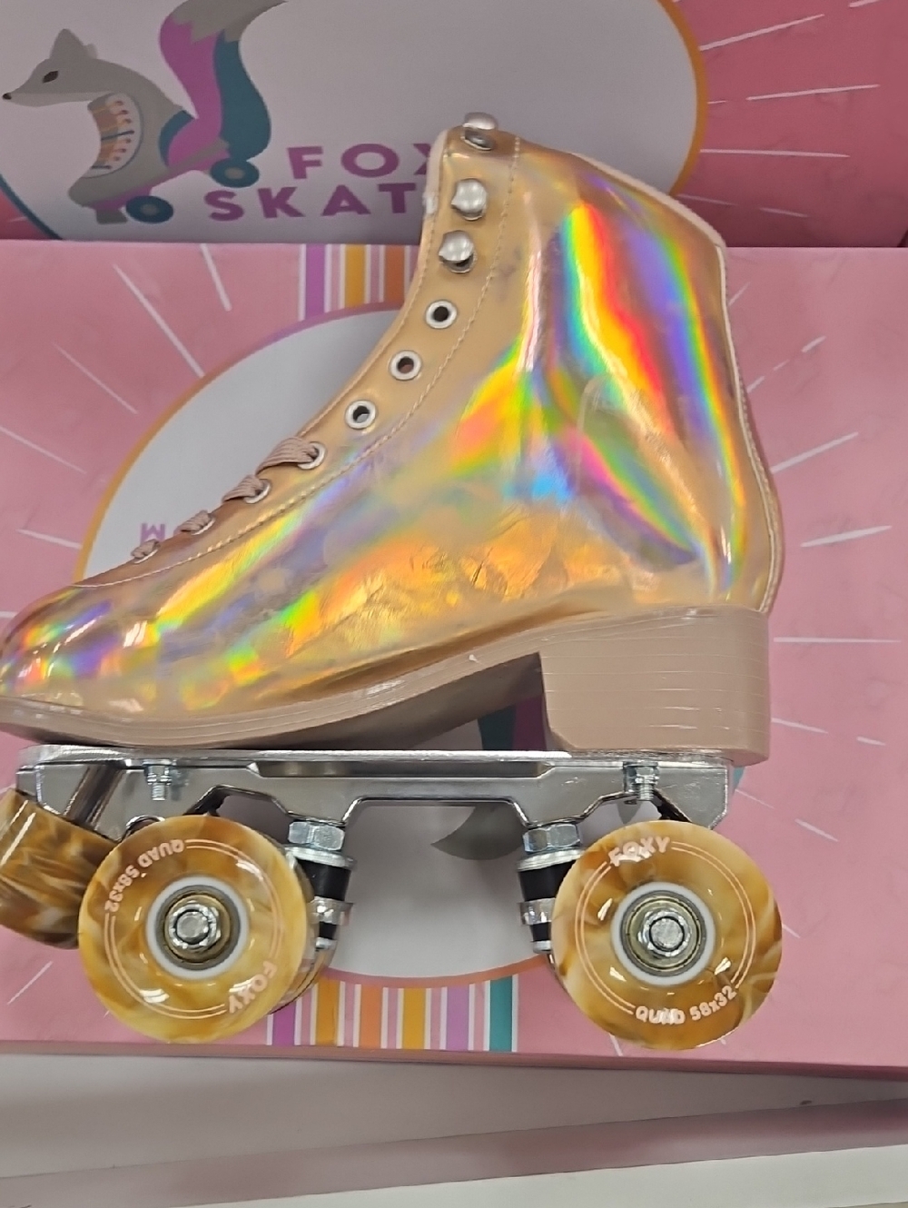 Fox Holographic Gold Roller Skate Sneakers